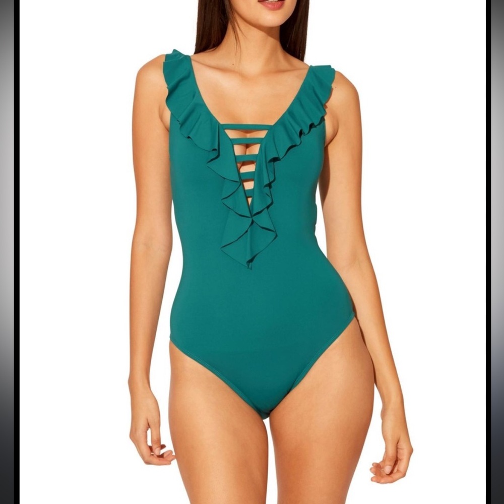 Bleu Rob Beattie turquoise swim one piece size 10